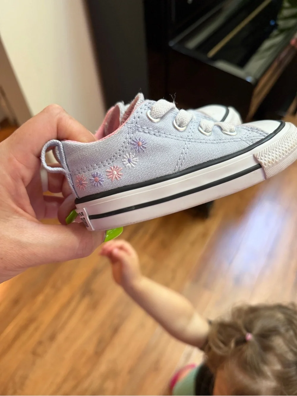 Converse Light Purple Canvas Sneakers with Pink Floral Detail
